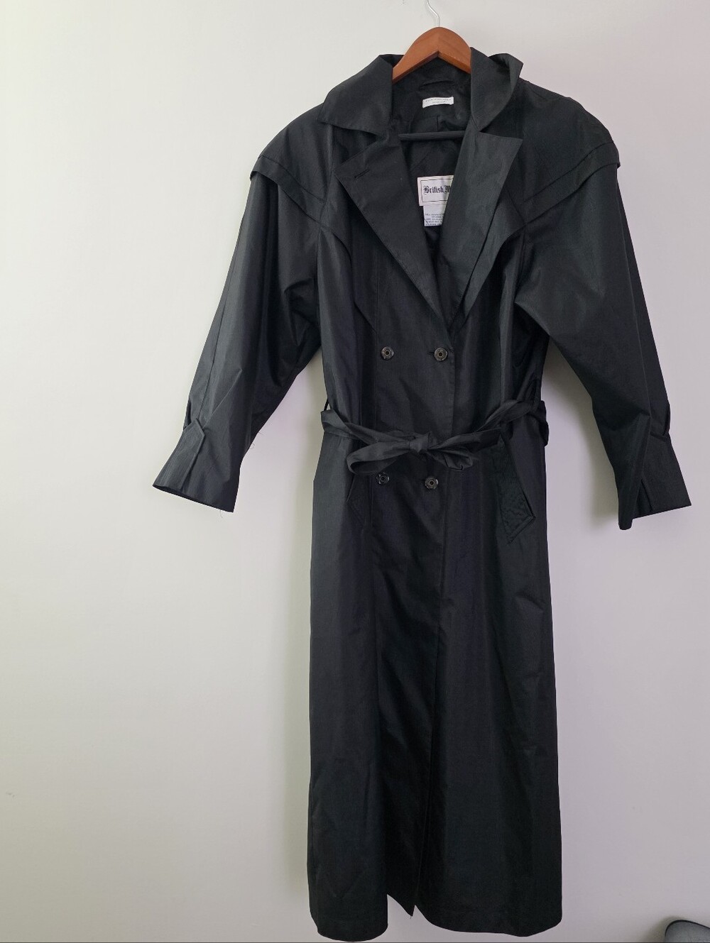 Vintage 90s Slick Trench Coat British Mist Womens 12 Black Academia City Chic
